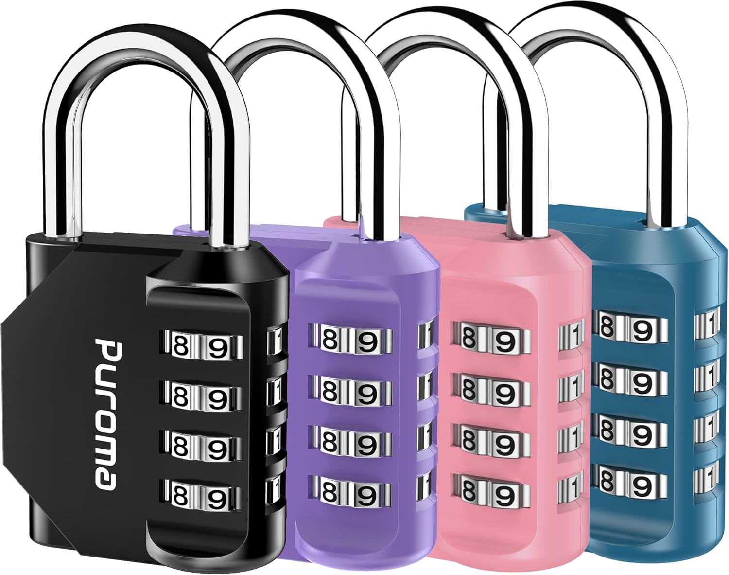 Puroma 4 Pack Combination Lock Multicolor for Locker 4 Digit Outdoor Waterproof Padlock for School, Gym, Sports, Fence, Toolbox, Gate, Case, Outdoor, Hasp Storage 4 4 Colors