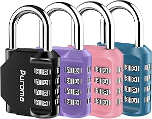 Puroma 4 Pack Combination Lock Locker 4 Digits Combo Padlock Gym 4 Color