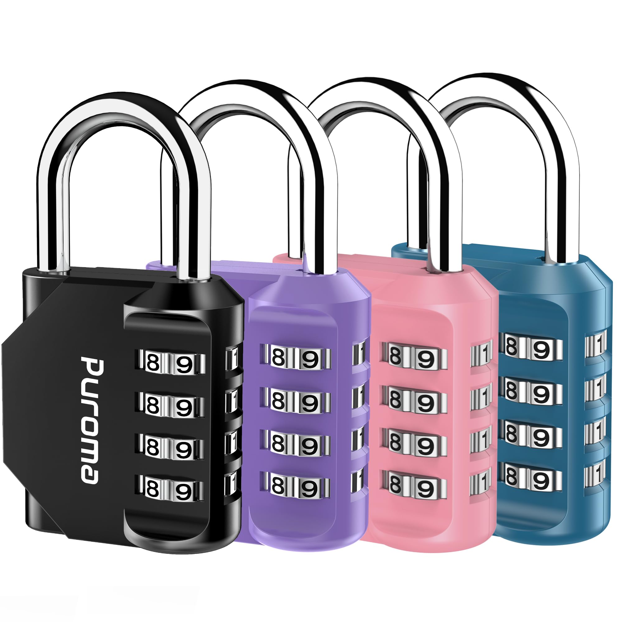 Puroma 4 Pack Combination Lock Multicolor for Locker 4 Digit Outdoor Waterproof Padlock for School, Gym, Sports, Fence, Toolbox, Gate, Case, Outdoor, Hasp Storage