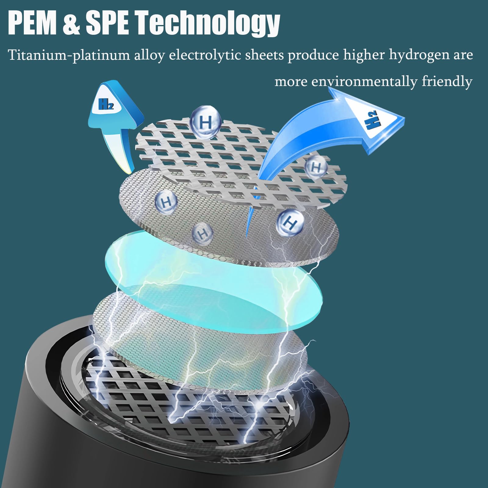 Bottiglia d'Acqua di Idrogeno Contenuto di idrogeno ≥4000ppb Generatore di Acqua di Idrogeno Portatile con Tecnologia PEM e SPE Creatore di Generatore da 230 ml (nero)