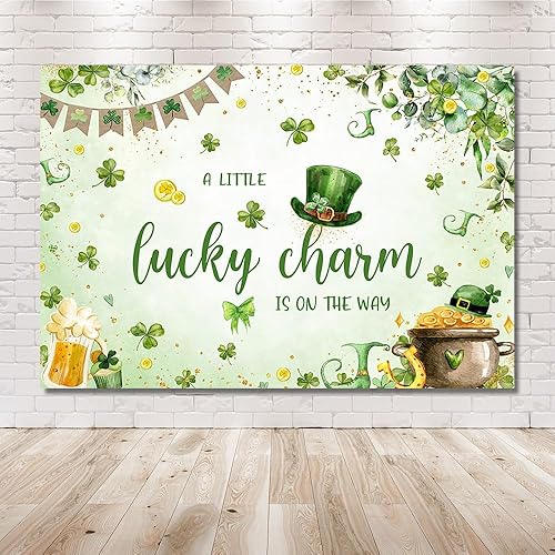 Miniatura 6 de MEHOFOND Telón de fondo para baby shower del día de San Patricio, de 7 x 5 pies, con texto en inglés "A Little Lucky Charm is on the Way", fondo de