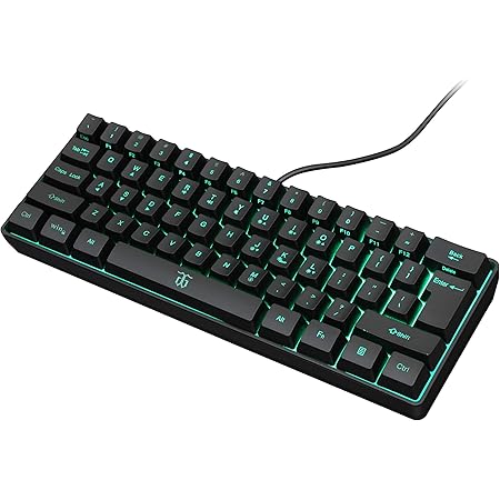 K60 60% Gaming Keyboard, 61 Keys Multi Color RGB Illuminated LED Backlit Wired Gaming Keyboard, Waterproof Mini Compact 60 percent keyboard, for PC/Mac Gamer, Typist, Travel