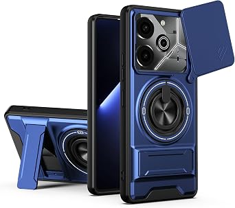 Compatible with Tecno Pova 6 Pro 5G Case Cover,Compatible with Tecno Pova 6 Pro 5G LI9 with Slide Camera Cover Phone Stand Protective Case Blue