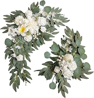 IUIBMI Artificial Wedding Arch Flowers Kit (Pack of 2) - 2pcs Wedding Arbor Floral Arrangement Swag Fake Flowers for Wedding Ceremony and Reception Backdrop Decoration (White)