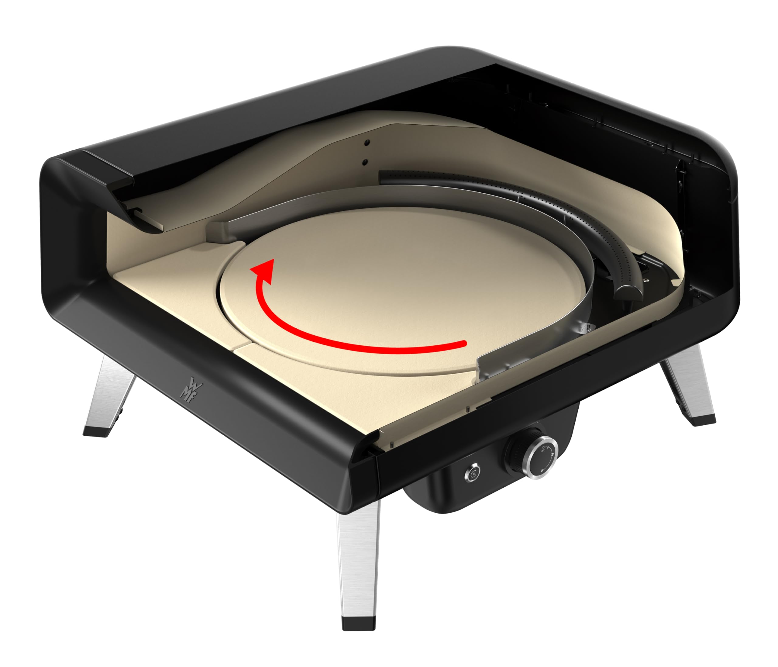 WMF Pizzaiolo Pro - Forno per pizza, temperatura di cottura superiore a 450 °C, pietra grande per pizza (Ø 40 cm), meccanismo di rotazione automatico, monitoraggio della temperatura integrato per