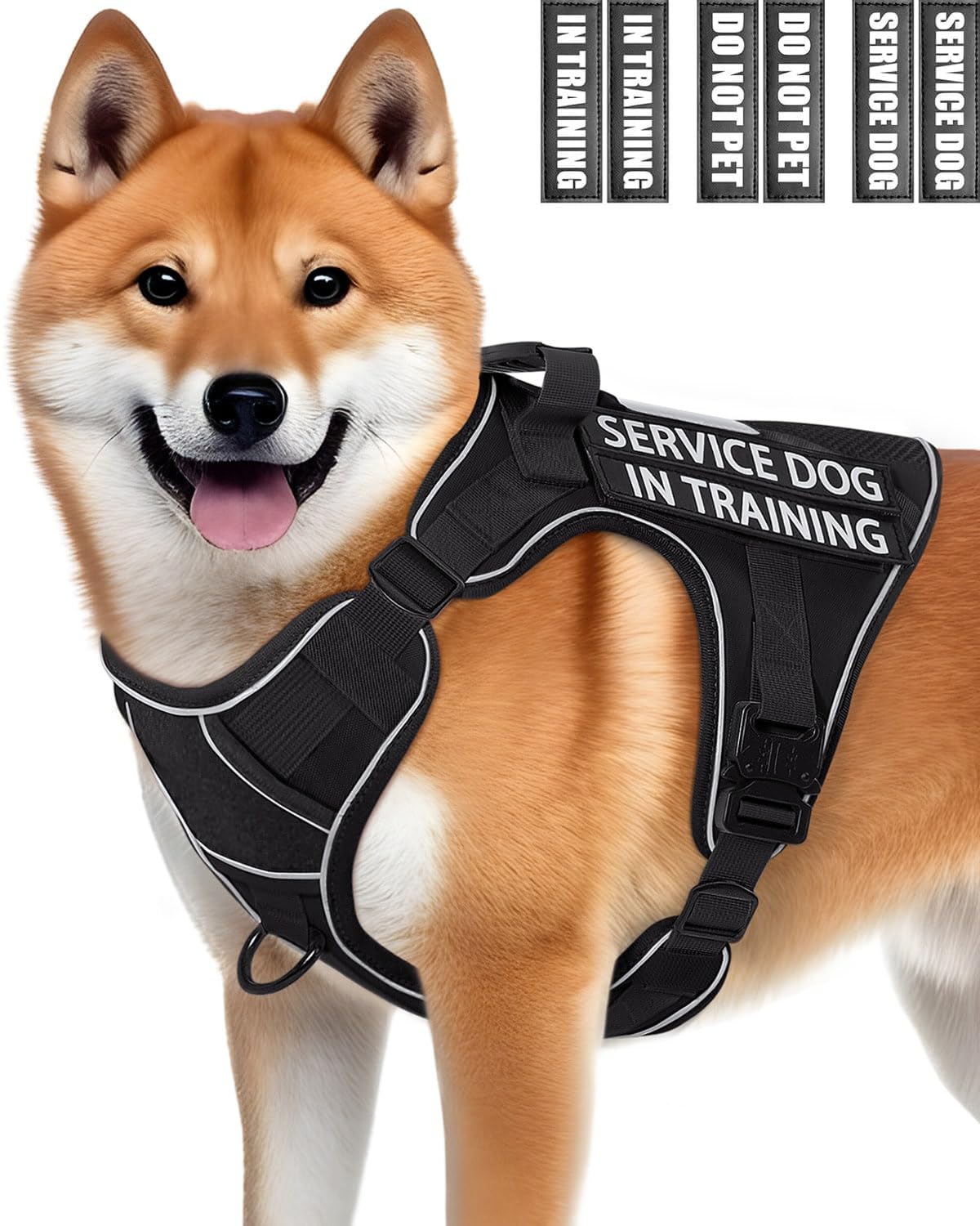 Arnés de perro de servicio para perros pequeños y medianos, hebillas de metal completo, arnés de chaleco negro resistente para caminar, senderismo, entrenamiento
