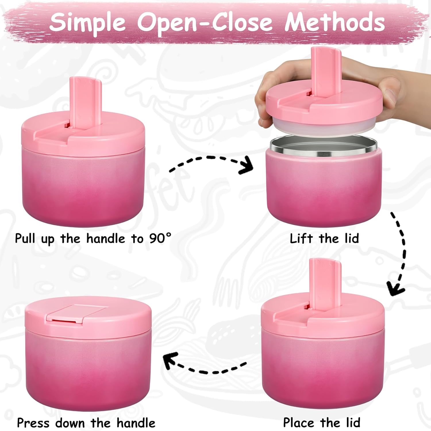 12oz Insulated Vacuum Food Jar with Buckle Lid Wide Mouth Soup Thermo for Hot Food Kids Leakproof Stainless Steel Lunch Container (Gradient Pink, 12OZ) - Image 2