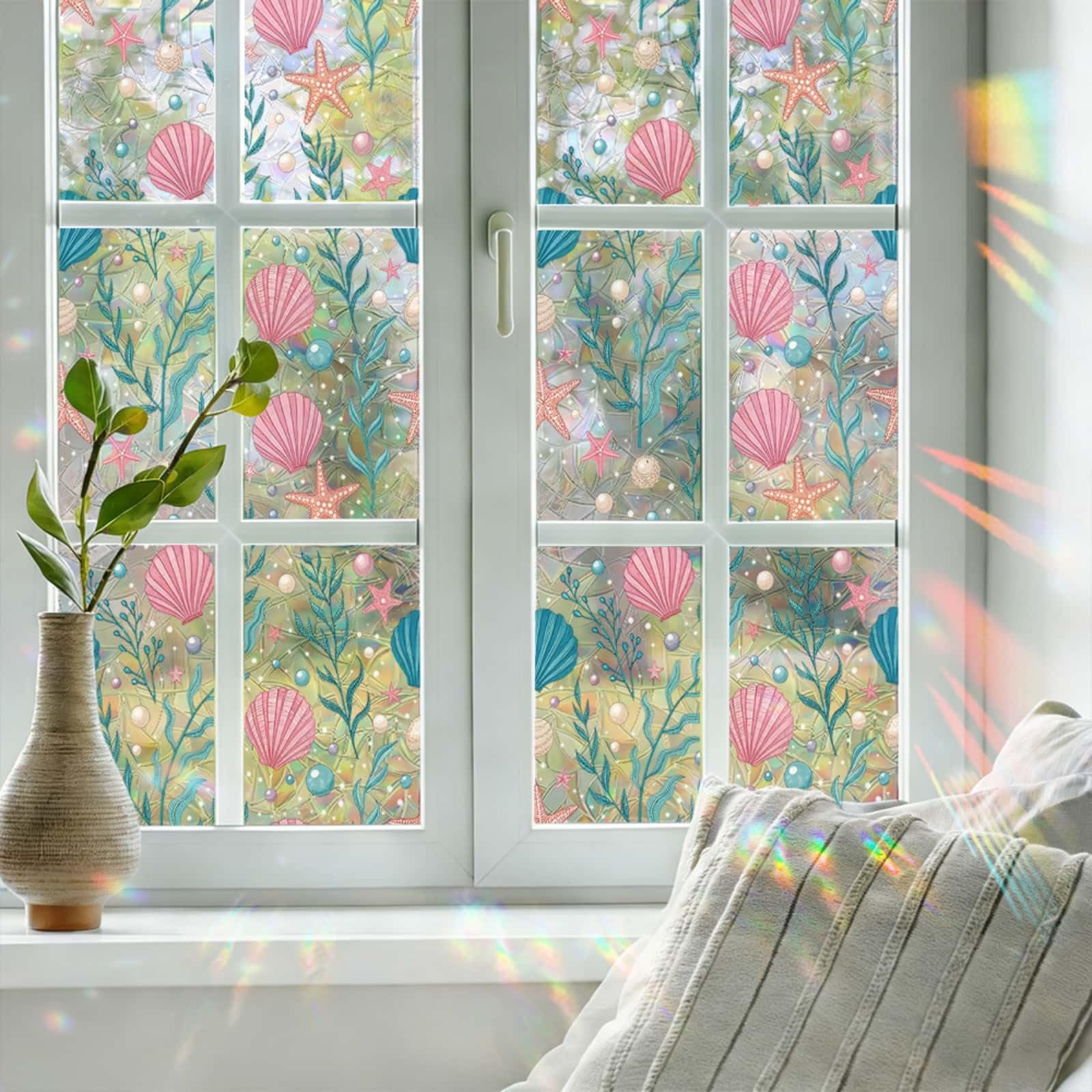 Window Film Privacy 43x100cm Underwater Plants Privacy Film for Glass Windows Office Kitchen Living Room Bathroom Opaque Reusable Window Stickers for Glass