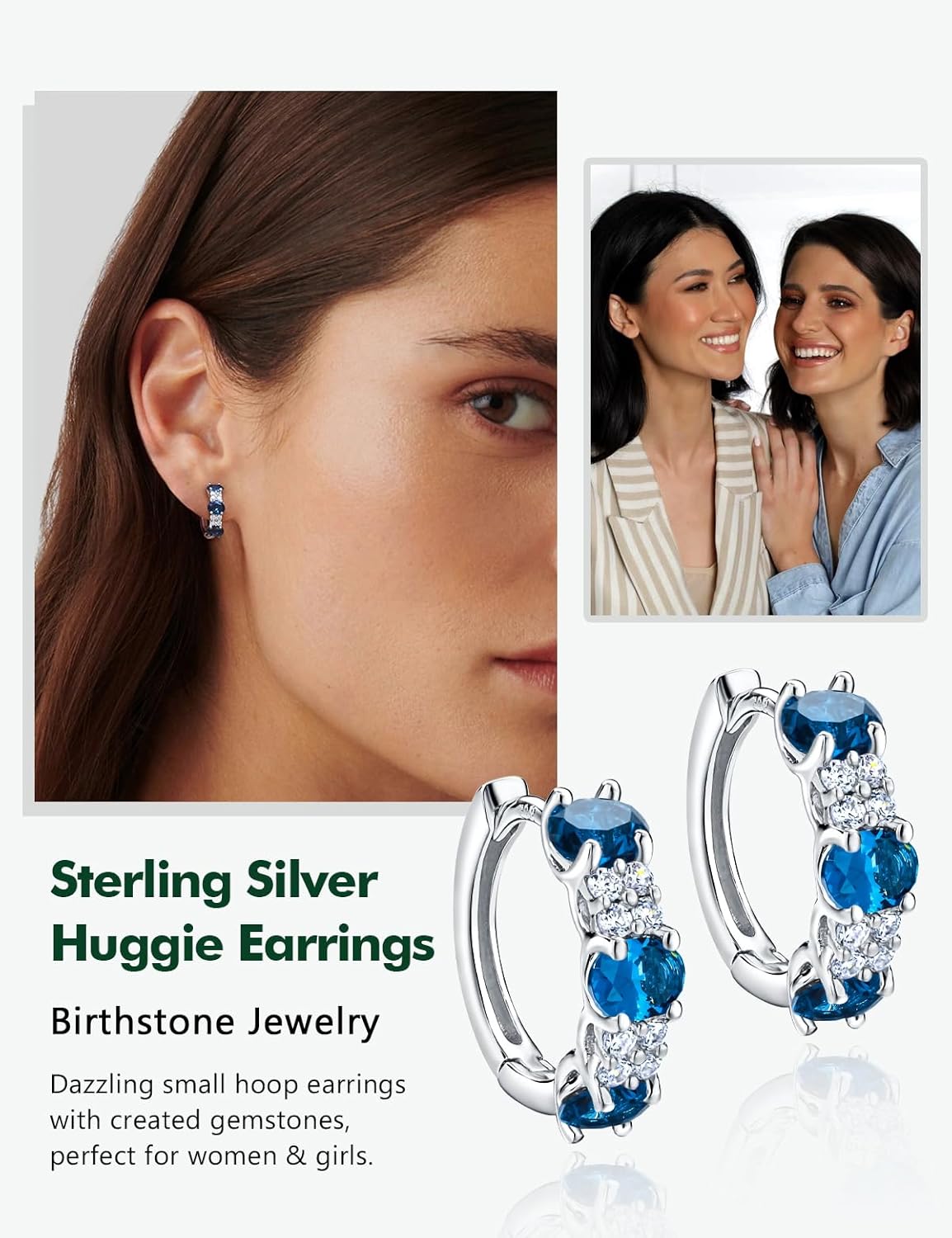 Small Hoop Earrings for Women Hypoallergenic 925 Sterling Silver 13.5mm Thick Huggie Earrings Hoops Created Gemstone Diamond Birthstone Wedding Earrings - Image 3