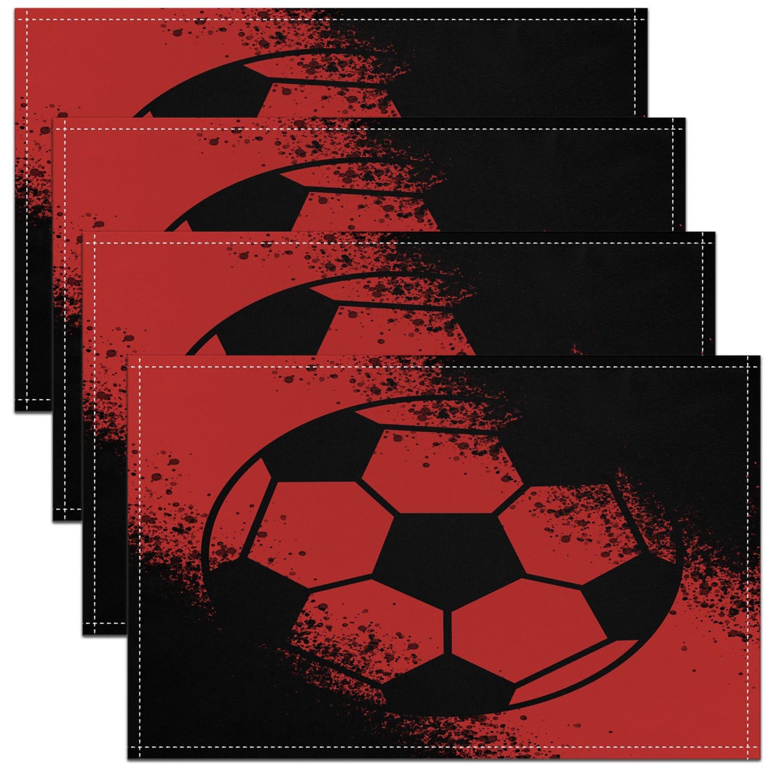 Football Table Mats Placemat 45X30cm Sports Theme Placemats Set of 4 for Kids Soccer Ball Pattern Placemats for Dining Table Indoor Outdoor Kitchen Competitive Games Table Place Mats