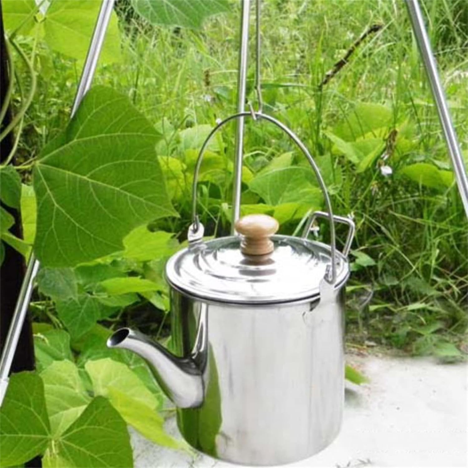 Camping Kettle 2L/3L Stainless Steel Teapot Coffee Pot Cooking Kettle with Lid for Outdoor(Silver 2L)
