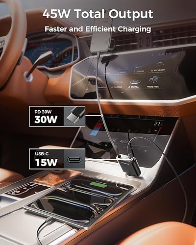 Miniatura 3 de Ultra delgado SUPERONE iPhone 171615 Cargador retráctil para automóvil USB C de carga rápida, cargador de coche tipo C súper rápido para iPhone