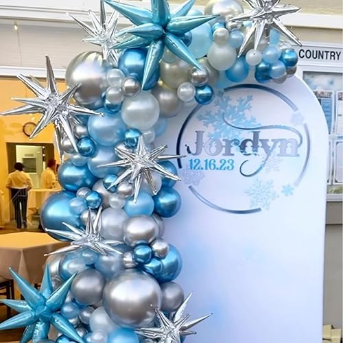 Miniatura 7 de Globos azules y blancos, kit de 50 globos de confeti azul y blanco de 12 pulgadas, globos de látex azul cromado metálico para cumpleaños, baby