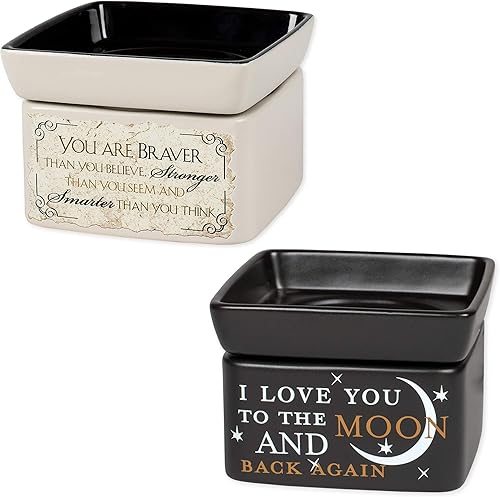 Elanze Designs You are Braver Love You Moon Electric 2 en 1 tarro de vela y calentador de aceite de cera