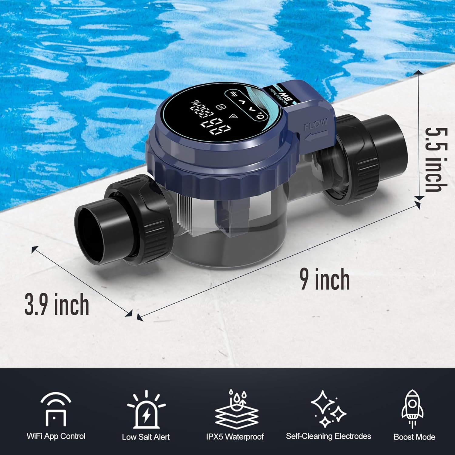 Salt Chlorine Generator for Pools up to 31,700 Gallons, Smart Salt Water Pool Chlorinator System with Self-Cleaning & WiFi App Control, 1.3 lb Daily Chlorine Output, UL Certified