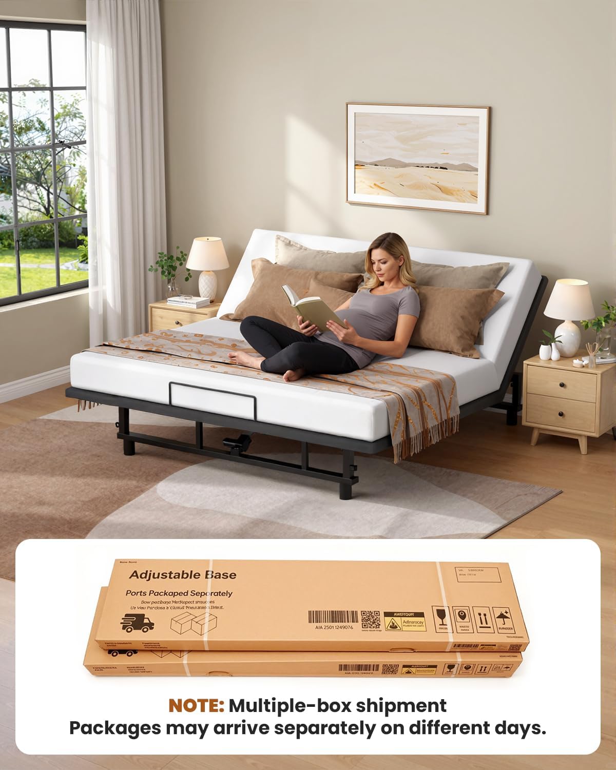King Adjustable Bed Base Frame with Wireless Remot, Easy Installation, Heavy-Duty Steel Frame, Whisper-Quiet Motor, Head & Foot Lift, Zero Gravity & Anti-Snore Modes Comfort (79" L x 74" W x 12.72" H)