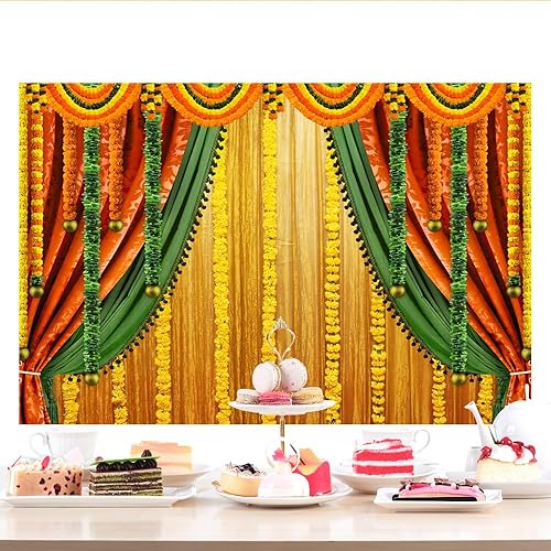 Miniatura 4 de Lofaris Fondo de fotografía India Pooja Puja Ganpati Pooja tradicional Mehndi Festival Decoraciones de fondo para fiesta de boda guirnaldas de