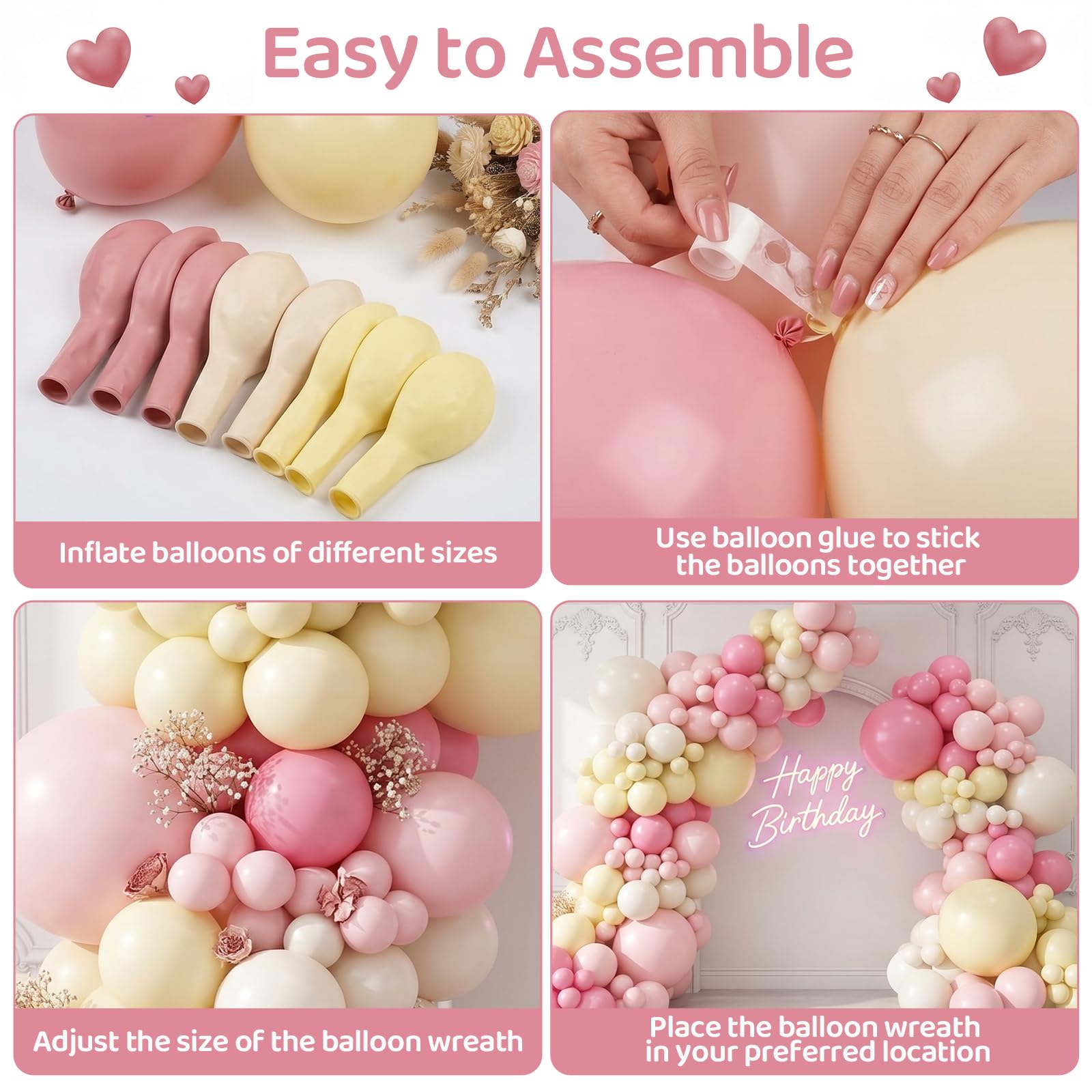 Kit di 400 palloncini rosa e giallo, 45,7 cm, 30,5 cm, diverse dimensioni, rosa pastello, giallo, rosa chiaro, sabbia, bianco, palloncini in lattice per compleanno, orso, baby shower, decorazioni per