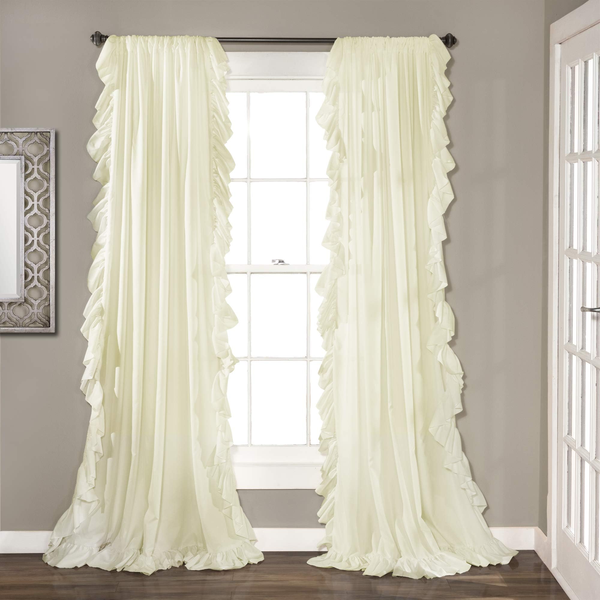 Lush DecorLush Decor Reyna Ruffle Window Curtain Panel Set, Pair, 54" W x 84" L, Ivory - Flowy Curtain Set - Romantic Ruffle Curtains for Bedroom, Living room, or Dining Room - Farmhouse & Cottage Home Decor