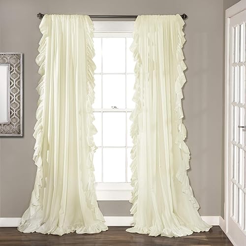 Lush Decor Reyna Ruffle Window Curtain Panel Set, Pair, 54" W x 84" L, Ivory - Flowy Curtain Set - Romantic Ruffle Curtains for Bedroom, Living room, or Dining Room - Farmhouse & Cottage Home Decor