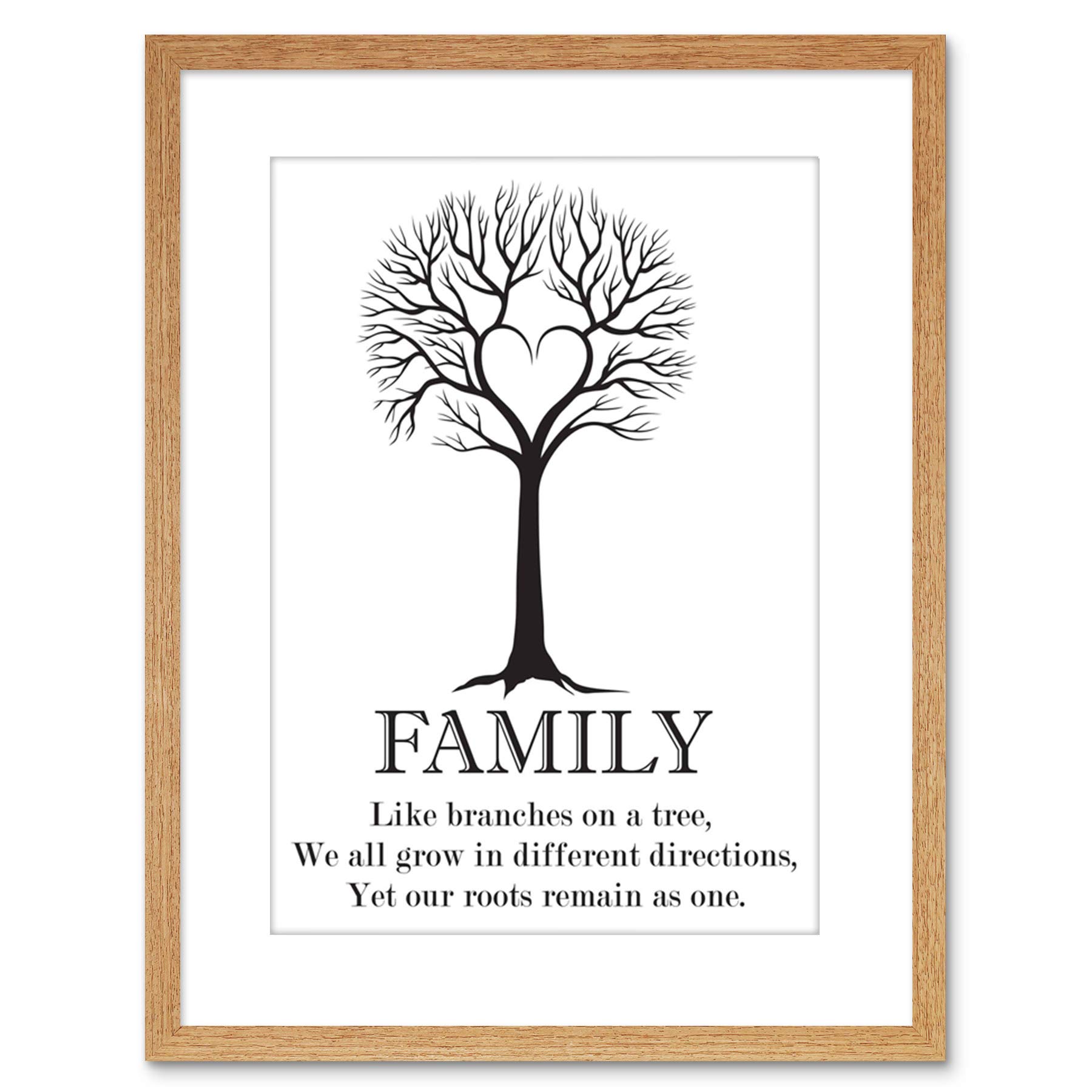 Wee Blue Coo Family Roots Quote Motivation B&W He Tree Framed Wall Art Print