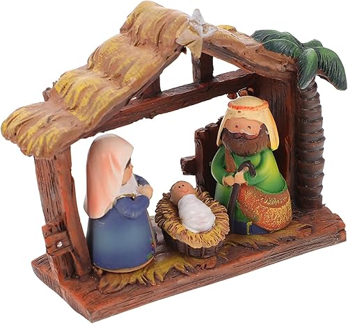 Garneck Juego de Belén de Navidad de resina, figura de la Santa Familia, figuras de cuna de Jesús, decoración para tarta, escultura coleccionable,