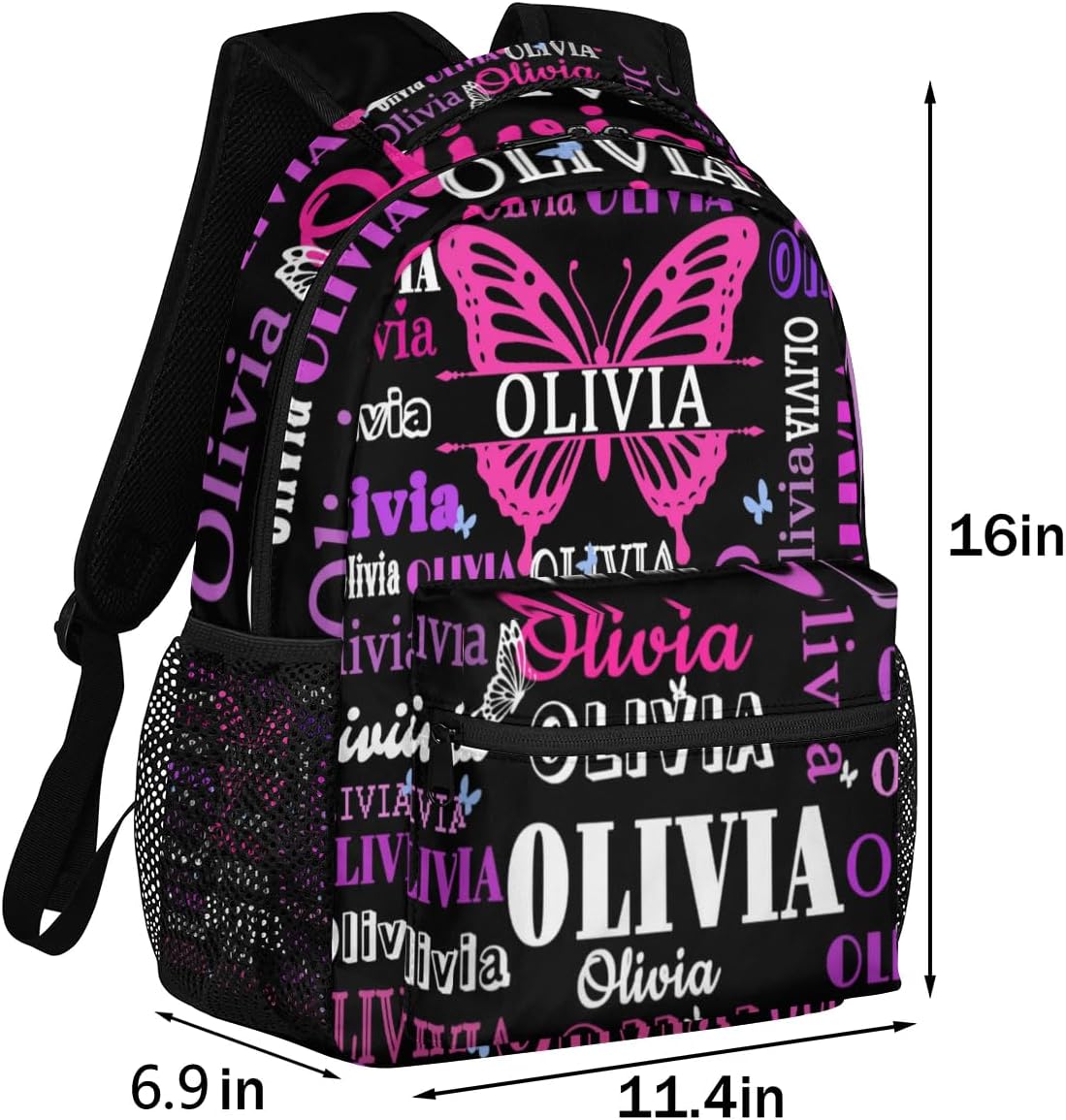 Personalized Backpack with Name Waterproof Bag for Birthday Holiday Gift Colorful Name and Butterflies for Women
