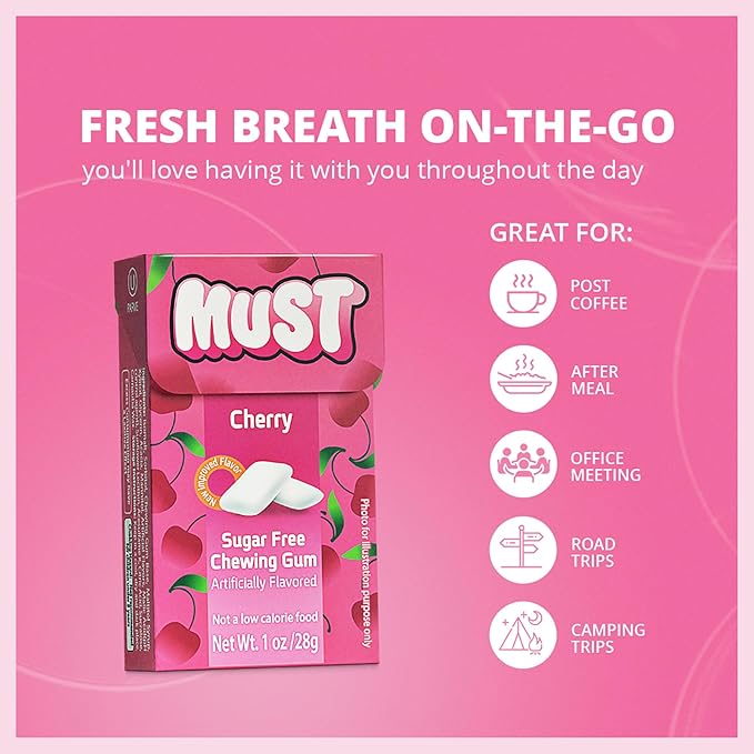 Elite Must Sugar Free Gum Chicle Cherry Sin Azúcar 1oz (16 Pack) miniatura 4