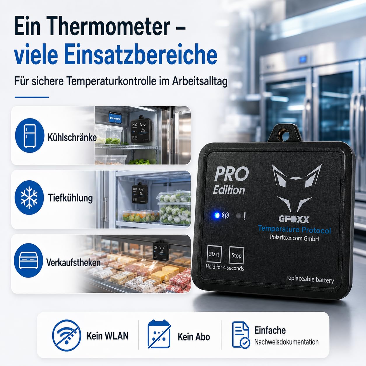 Bluetooth-Thermometer Pro Edition HACCP IP67 App-gesteuert für Kühl- & Tiefkühlbereiche