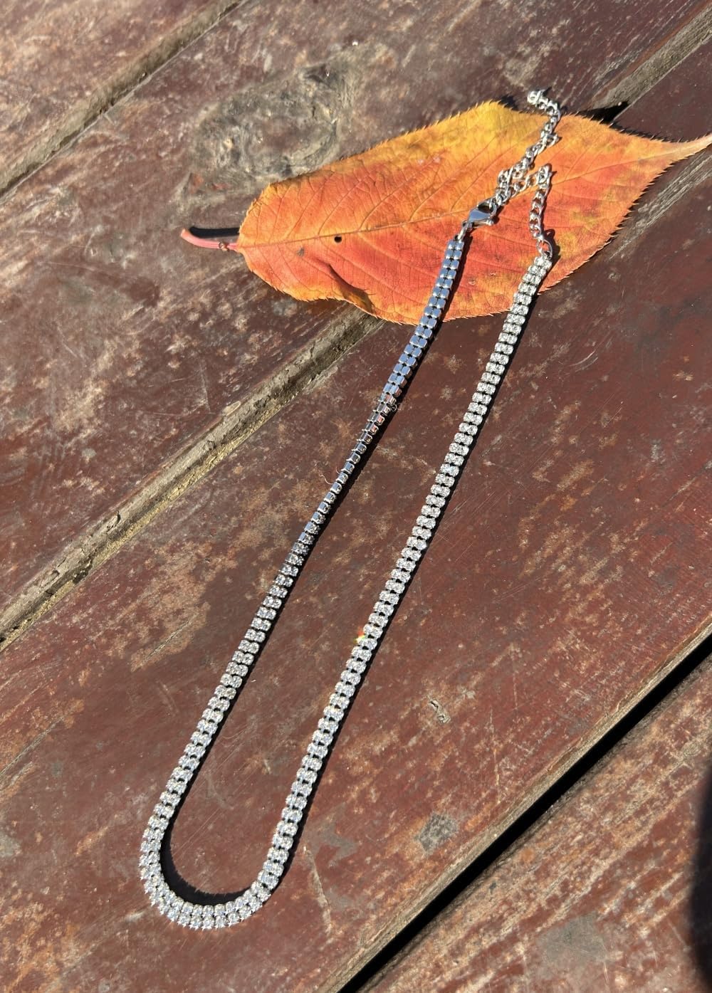 WangGao Stainless Steel Double Layer Rhinestone Choker Sparkling Crystal Tennis Necklaces for Women Shiny Cubic Zirconia Choker Jewelry Bridal Wedding Bridesmaid - Image 7