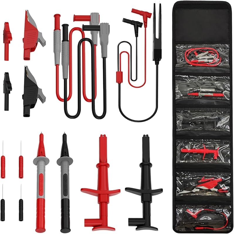 15 Pcs Multimeter Test Leads Kit with Alligator Clips,Test Hook,Test Probe,Tweezer CAT III for Professional Electrical Testing for Fluke/AstroAI/INNOVA Multimeter,Clamp Meter