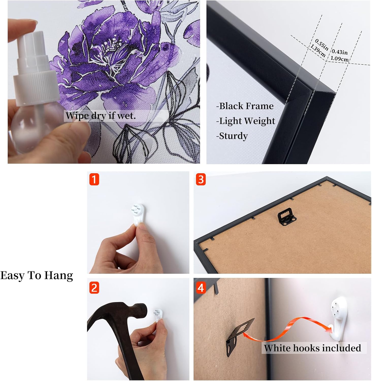 HOMEOART Gold Grey Bathroom Wall Art Bathroom Decor Picture, Set of 3, Black Frame 12x12 inch