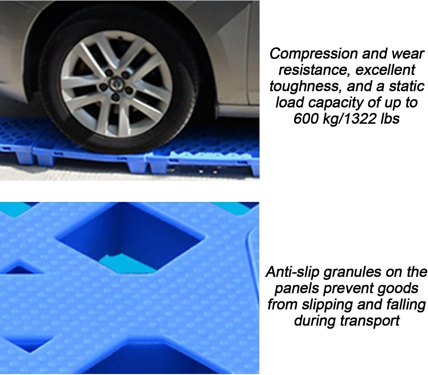 Plastic Grating Pallet with Breathable Grids, Weather-Resistant and Nestable Design, High Static Load Capacity for Warehouse and Basement Storage