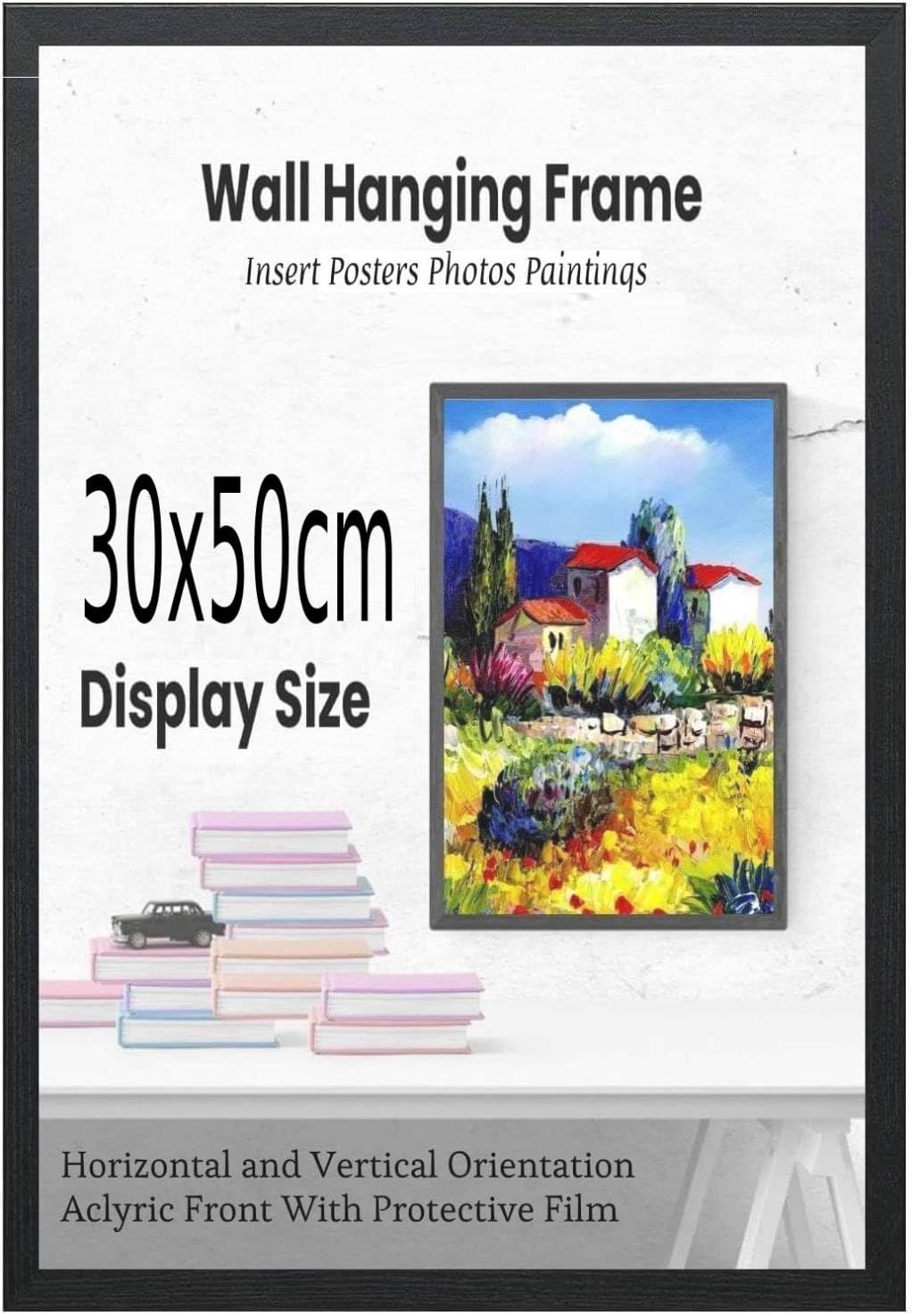 Modern Picture Holder 30x50 cm Carbon Black Durable MDF Poster Frame with Clear Acrylic Protection – Wall Display for Photos, Artwork & Prints