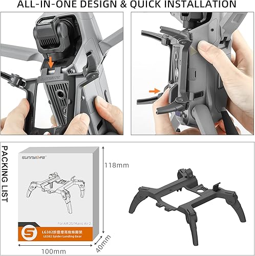 Miniatura 7 de AIR 2S - Extensor de elevación de tren de aterrizaje de 1.024in, kit plegable de liberación rápida para DJI Air 2S  Mavic Air 2, accesorios de patas