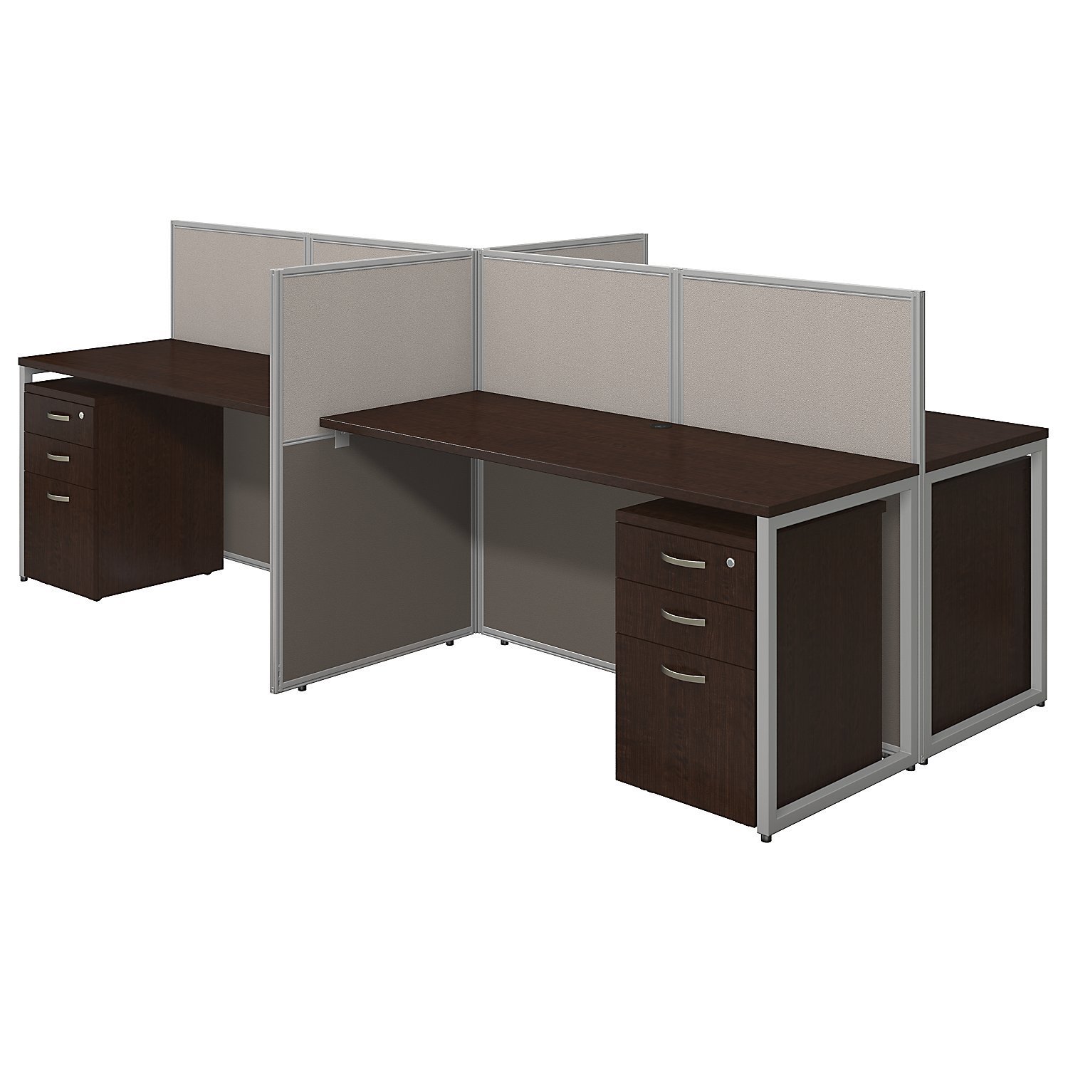 Bush Business Furniture Easy Office 60W 4 Person Cubicle Desk with File Cabinets and 45H Panels in Mocha Cherry