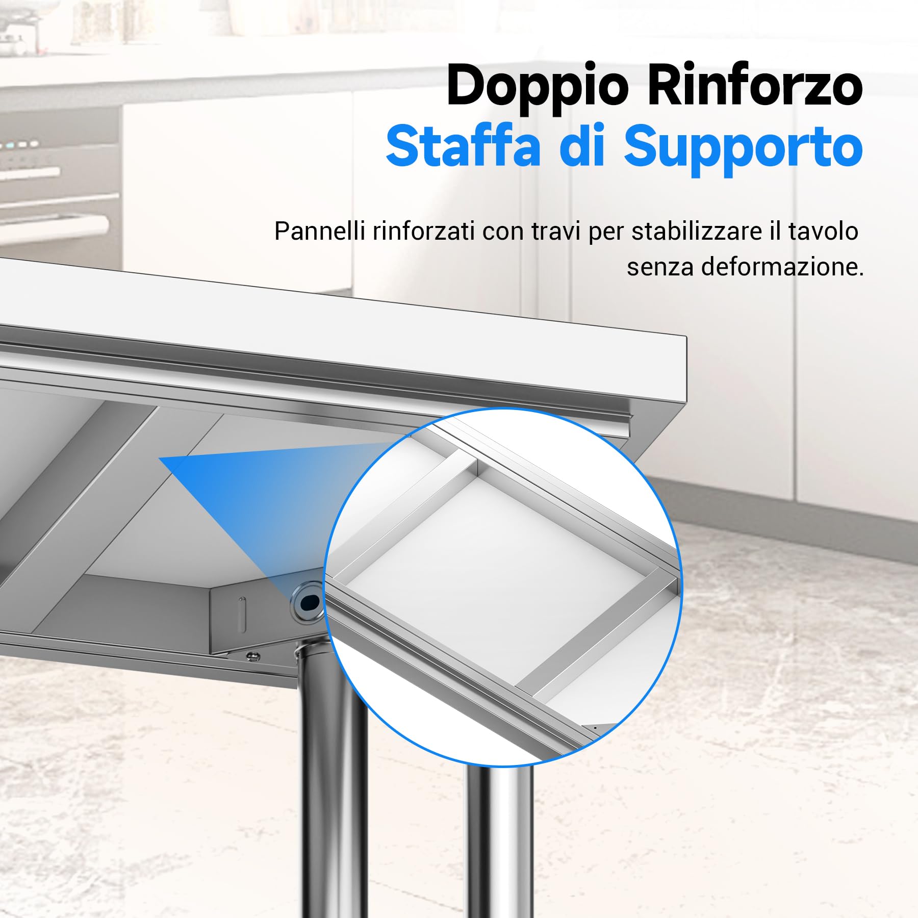 LEEVOT Tavolo da Cucina Professionale in Acciaio Inox, 2 Ripiani in Legno e Acciaio, per Cucine Professionali, Laboratori, Ristoranti e Bar, Capacità di Carico 150KG/100KG (120x80cm)