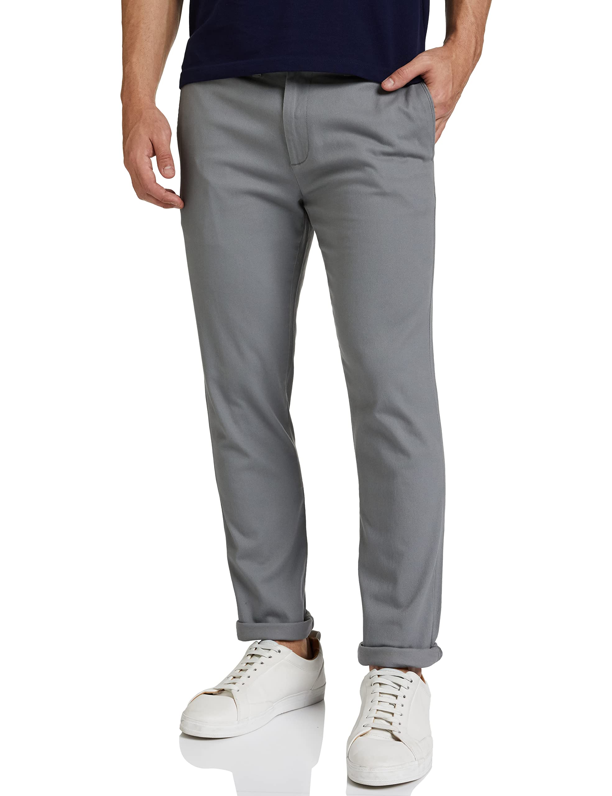 Men's Flexi Waist Slim Casual Pants (A22-SYM-SL-CT-101_Grey_28)