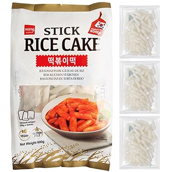 Wang Korean Tteok Rice Cakes Chewy Cylinder-Shaped Tteokbokki Rice Cakes for Stir-Fry, Soup & More | Gluten-Free & Vegan | Individually Packaged | 21.17 oz