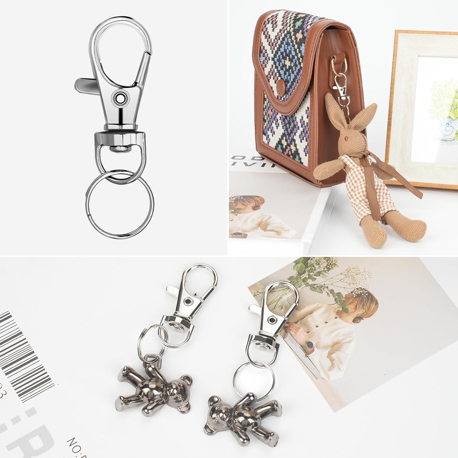 100 Sets Small Size Metal Swivel Snap Hooks with Key Rings,100 Sets Mini Lobster Claw Keychains Clasps with O Ring for Keychain Clip,Art Crafts,DIY Jewelry Making,Silver - Image 6