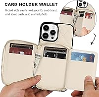 Vista 4 de Bocasal Funda tipo cartera cruzada para iPhone 13 Pro Max, bloqueo RFID de cuero PU con cremallera, bolso cartera con tapa plegable, funda tipo