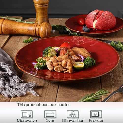 Miniatura 46 de vicrays Juego de 6 platos llanos de cerámica, 10.5 pulgadas, redondos, microondas, horno, aptos para lavavajillas, porcelana acanalada adecuada