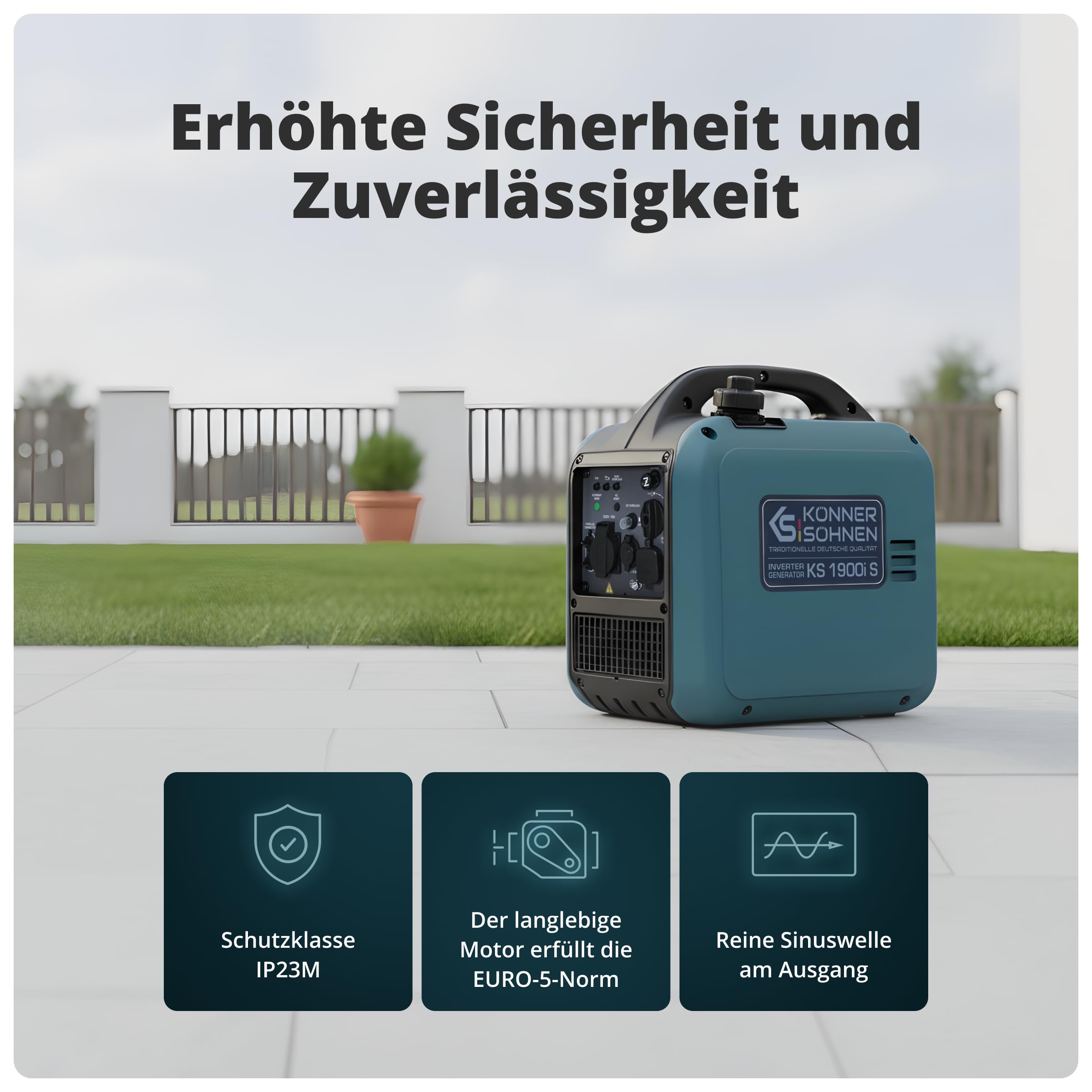 K&S Könner&Söhnen KS 1900i S inwerterowy generator 2,0 kW, generator prądu z obudową tłumiącą dźwięk, awaryjny agregat prądu benzynowy z uzwojeniem miedzianym, inwerter generatora z 2 wyjściami USB