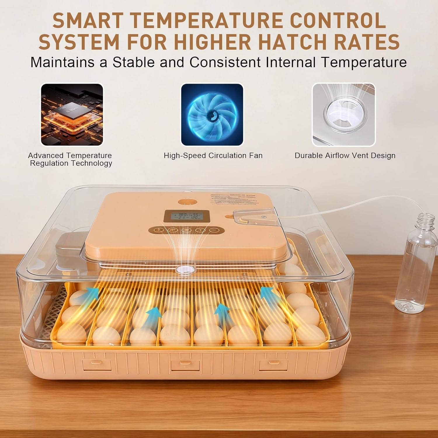 Automatic 56-Egg Incubator for Breeders, Sensor-Based Precise Humidity+Temp Control, Chick Separator, Adjustable Egg Spacing, Custom-Interval Auto Turn+Auto Stop,Preset Incubation Days