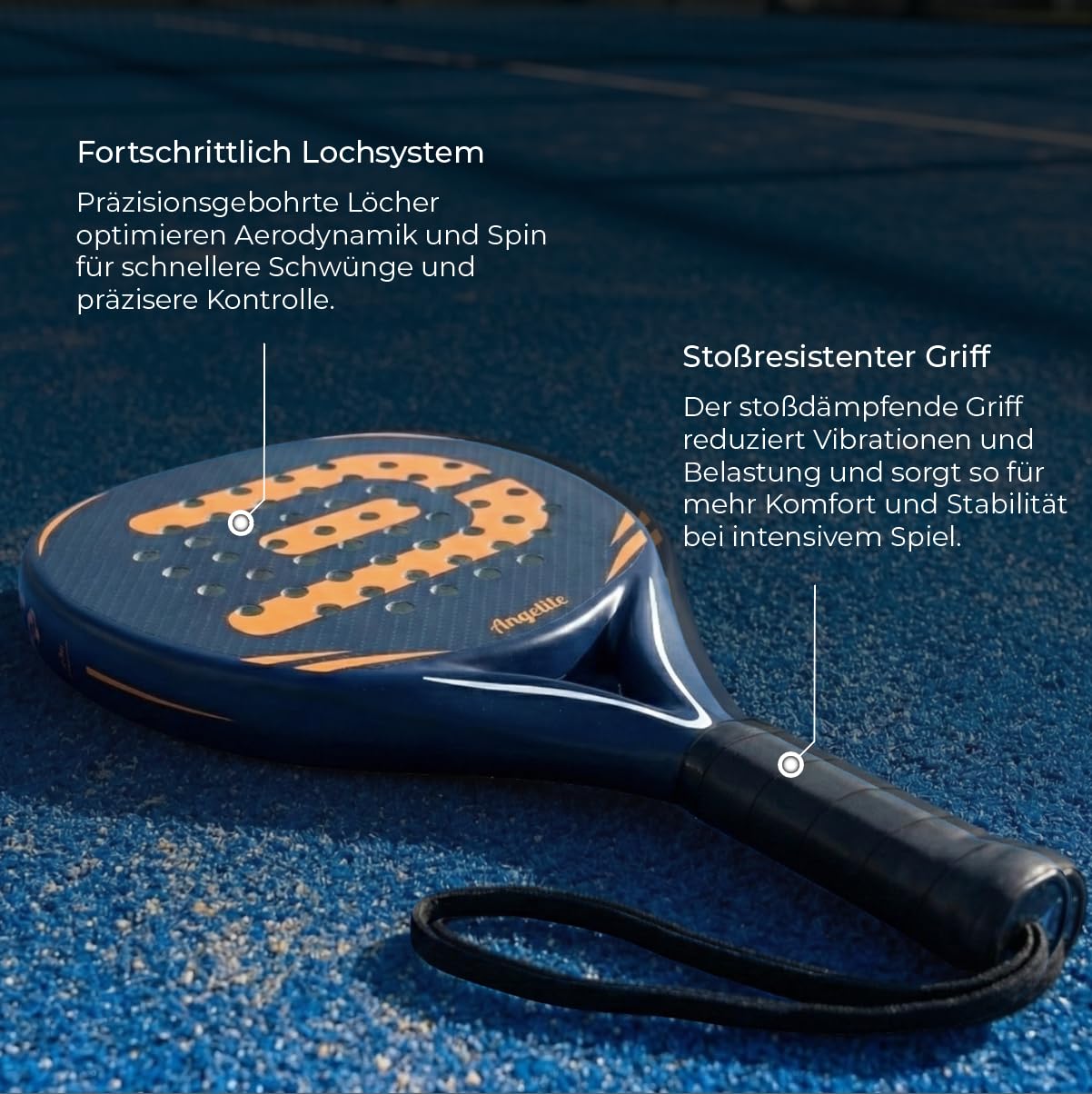 Padel Schläger von Angelite mit 2 Jahren Garantie | 360 g Leichter und robuster Carbonfaser-Rahmen, Glasfaser-Oberfläche und FlexCore Eva-Schaum für maximale Kontrolle