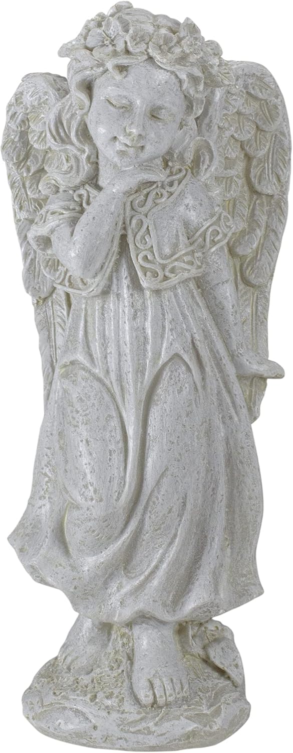 Northlight 9.75 Ivory Standing Angel with Floral Crown Outdoor Garden Statue
