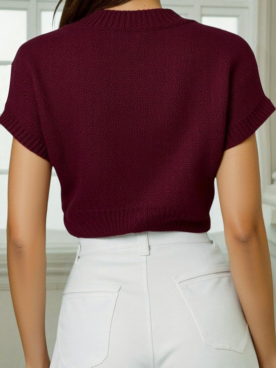 Women's 3D Floral Sweater Vest Short Sleeve Crew Neck Knit Tops Cap Sleeve Pullover Vest