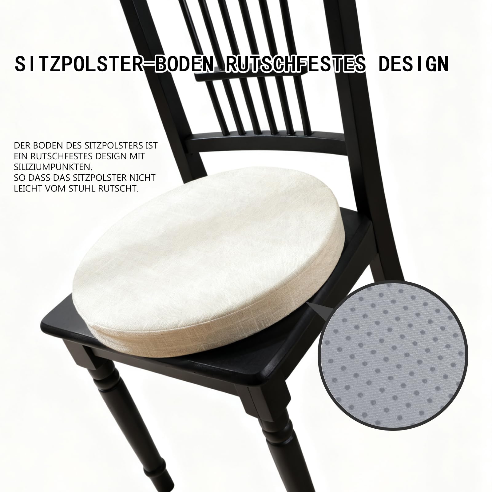 Stuhlkissen Rund 41 * 5cm Stuhlkissen mit Bändern Sitzkissen Stuhl Chair Cushion Sitz Kissen waschbar doppelte Anti Rutsch elastisch Sitzpolster für Stühle Outdoor Indoor (4pcs-beige)