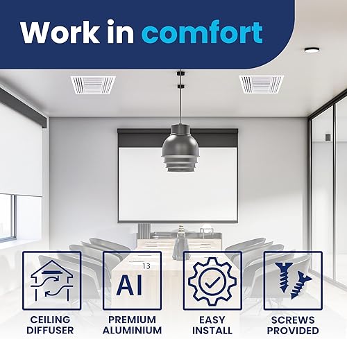 Miniatura 8 de Orificio para conductos de 18 x 18 pulgadas (cara de 19.6 x 19.6 pulgadas) Cubierta de ventilación de aluminio de 4 vías Difusor de suministro de