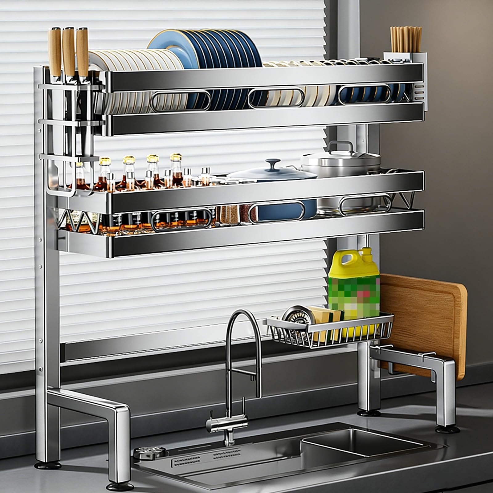 Scolapiatti in acciaio inox, salvaspazio, a 2 ripiani, robusto e multifunzionale per un'asciugatura efficiente
